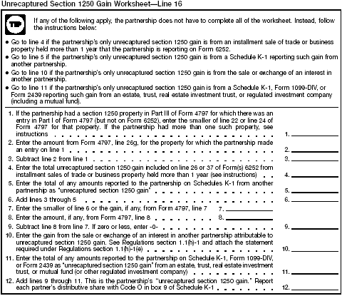 Unrecaptured Section 1250 Worksheet