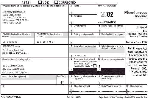 Illustrated Form 1099-MISC for Jeremy Michaels