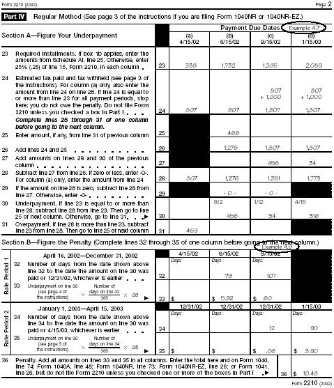 Form 2210, page 2 (Examples 4.7 and 4.9)Form: 2210 Filled-in examples