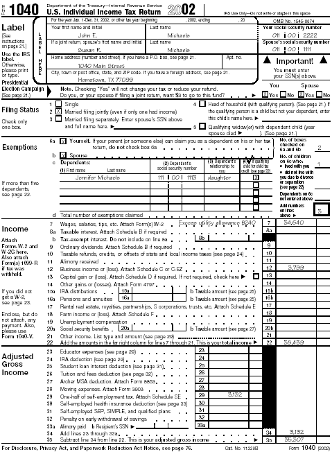 Form 1040, page 1 for John E. and Susan R. Michaels