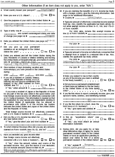 Form 1040NR pg 5