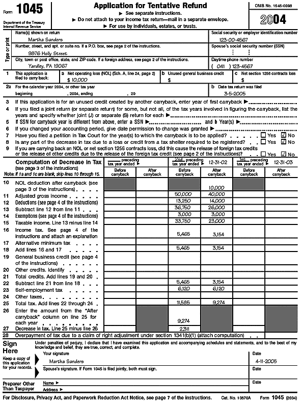 Form 1045, page 1