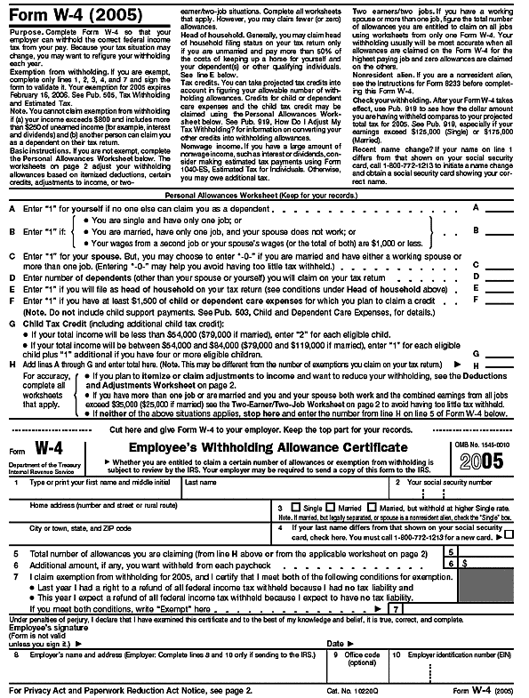Blank Form W–4 page 1Form:Form: W–4