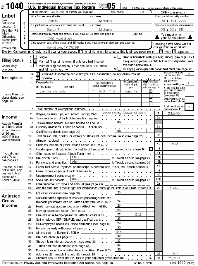 Form 1040, page 1 for John E. and Susan R. Michaels