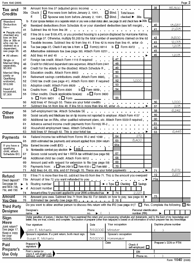 Form 1040, page 2 