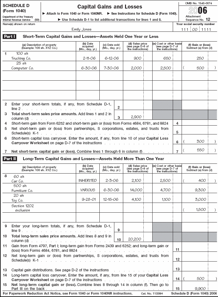 Schedule (Form 1040):  D, page 1