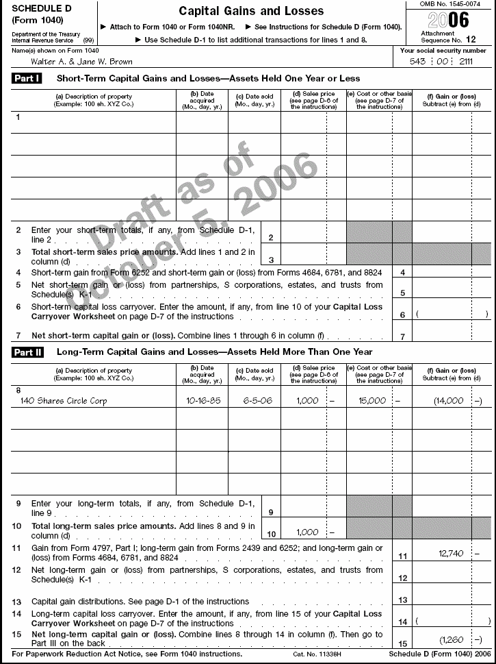Schedule D (Form 1040) Capital Gaines and Losses 2005