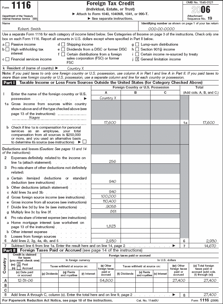 Form 1116, page 1 for Robert Smith 