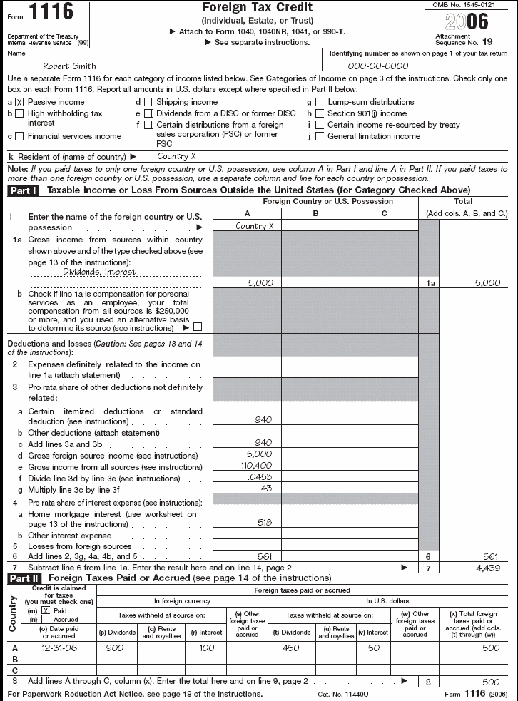 Form 1116, page 1 for Robert Smith 