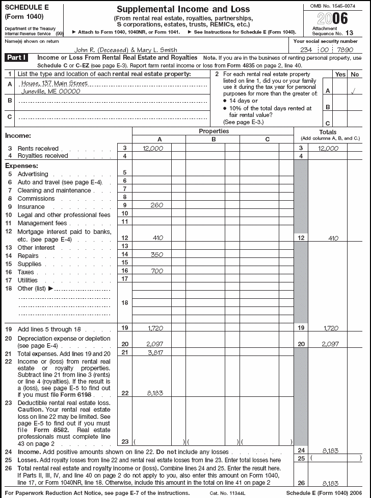 Schedule E (Form 1040) for John R. Smith