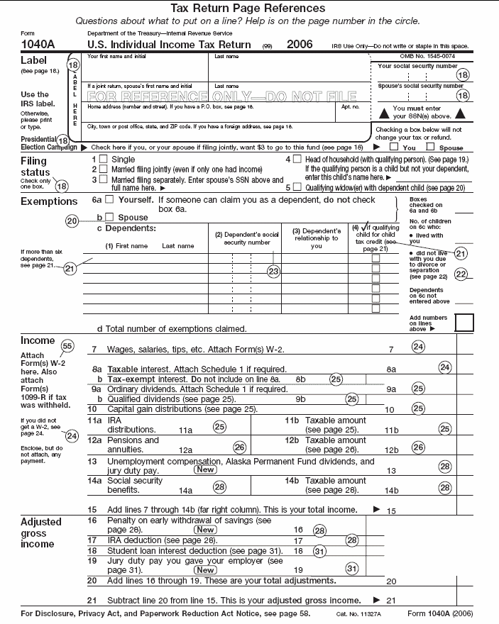 Page 1 of illustrated Form 1040A