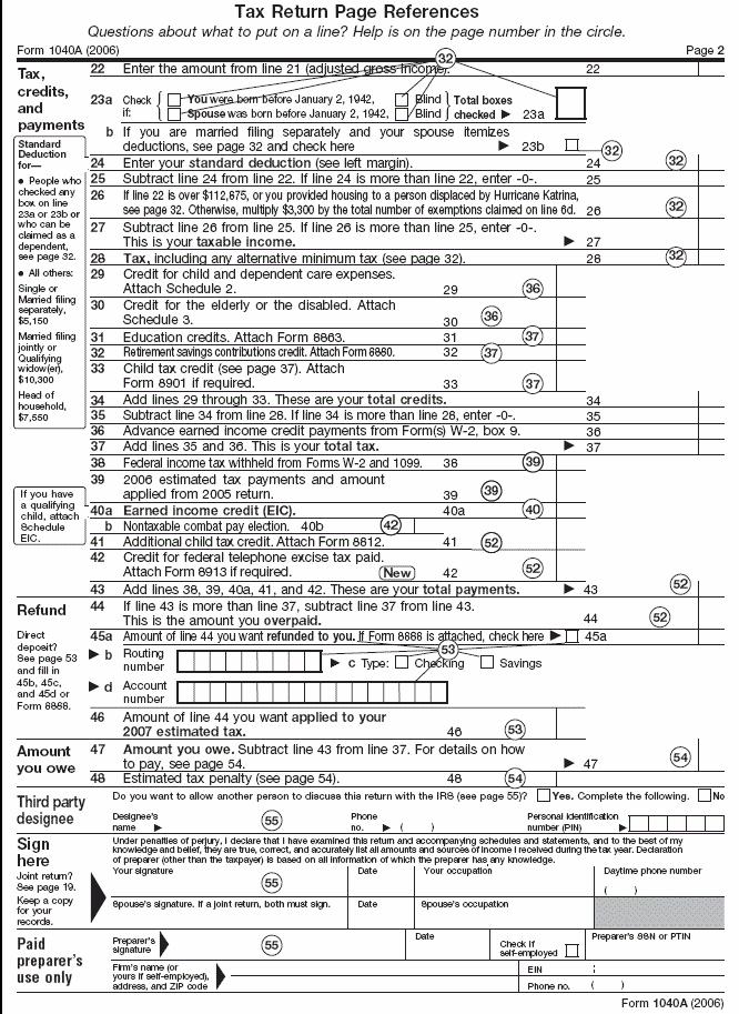Page 2 of illustrated Form 1040A