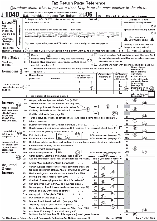 Page 1 of illustrated Form 1040